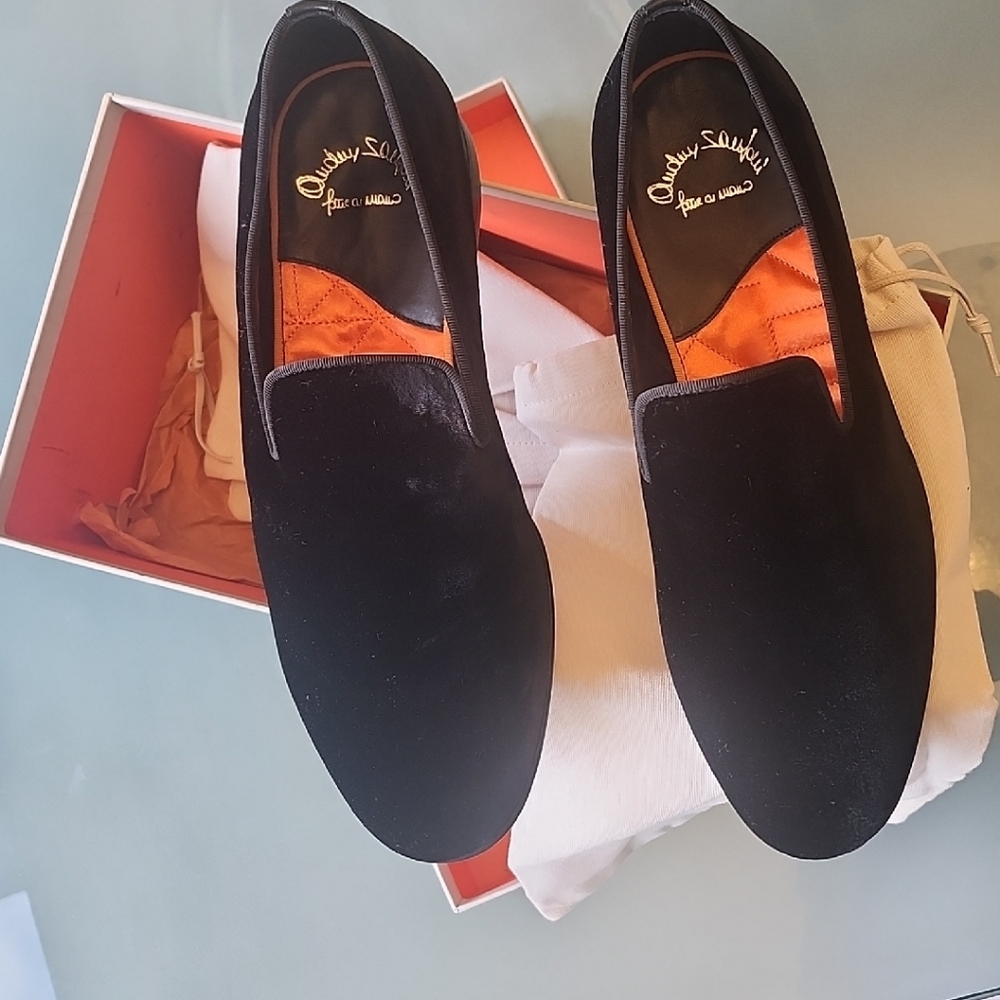Santoni Black Velvet Men's Slip-Ons, Never Worn, With Dust Bags